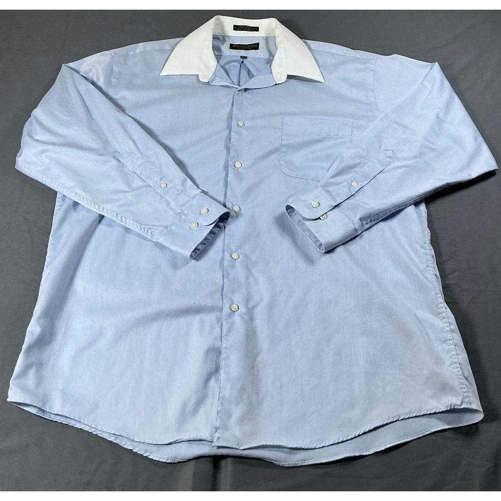 Roberto Villini Collezione Mens Blue Dress Shirt White Collar 16.5 32/33 Cotton